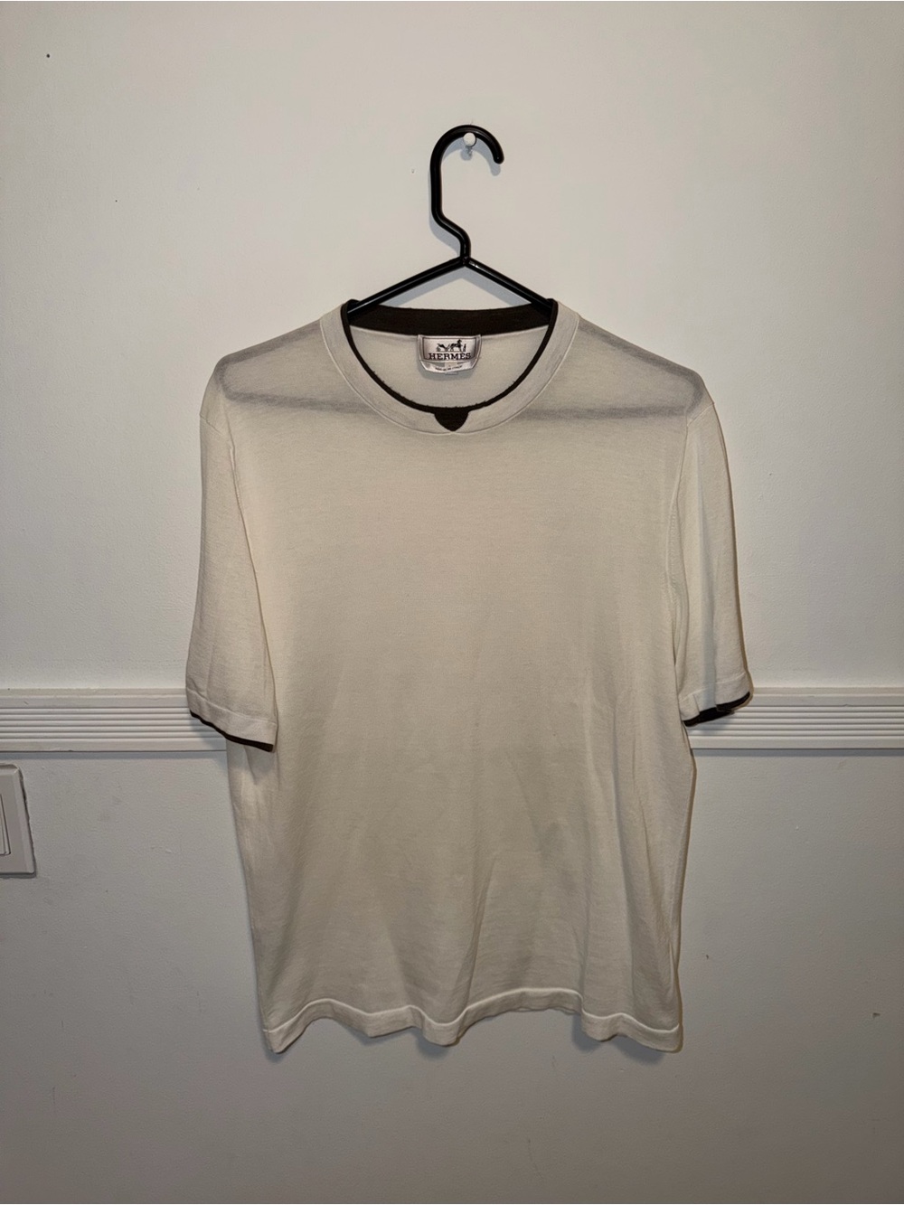 Hermes Cream Tee with Dark Brown Trim